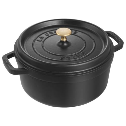 【最大30日間お試し対象】 staub ストウブ 「 ピコ ココット ラウンド ブラック 22cm 」 両手 ホーロー 鍋 IH対応 【シリアルナンバー付き日本正規販売品】 La Cocotte Round 40509-305 画像1