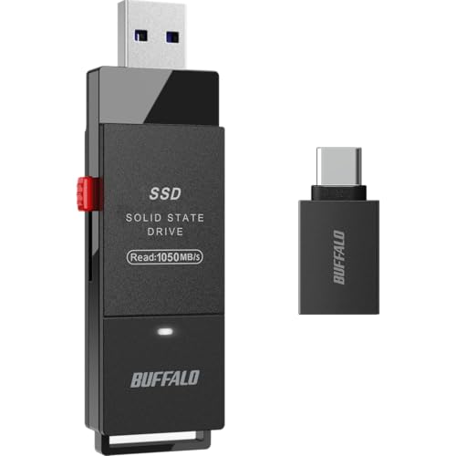 【Amazon.co.jp限定】 バッファロー SSD 外付け 1.0TB USB3.2 Gen2 読込速度 1050MB/秒 スティック コンパクト 小型 Type-Cアダプター付属 エコパッケージ SSD-SCH1.0U3BA/N 画像1