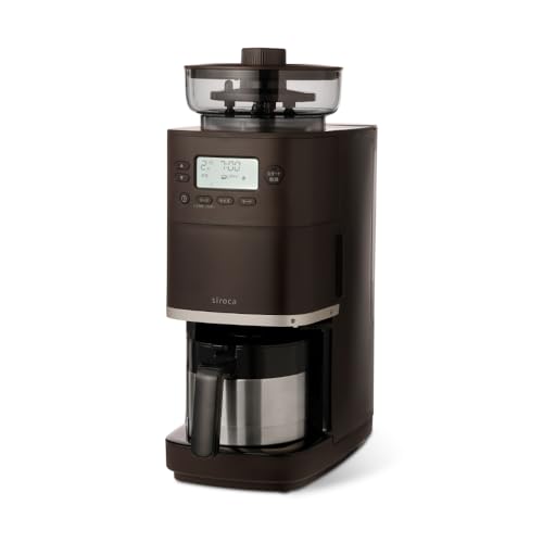 シロカ コーン式 全自動 コーヒーメーカー カフェばこPRO [ステンレスサーバー/豆・粉対応/豆・水計量不要/ミル機能/挽き目無段階調節可能/最大4杯/タイマー予約機能/マグカップ直接抽出/デカフェコース搭載] SC-C271 ダークブラウン 画像1