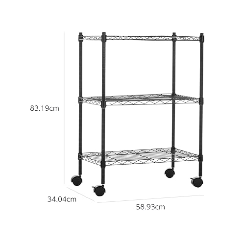 Amazonベーシック 3段スチールラック 棚 メタルラック キッチンラック キャスター付き 耐荷重68kg 幅58.9×奥行34×高さ83cm ブラック 中間 画像
