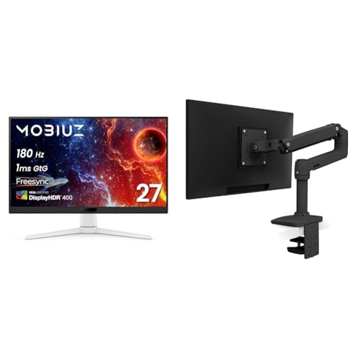 【セット買】ベンキュージャパン BenQ MOBIUZ EX271 ゲーミングモニター(27インチ/Full HD/180Hz/1ms/HDR 400/スピーカー搭載/FreeSync/輝度自動調整(B.I.+ Gen2)搭載)+ERGOTRON エルゴトロン LX デスク モニターアーム マットブラック 34インチ(3.2~11.3kg)まで VESA規格対応 45-241-224 1枚目 画像
