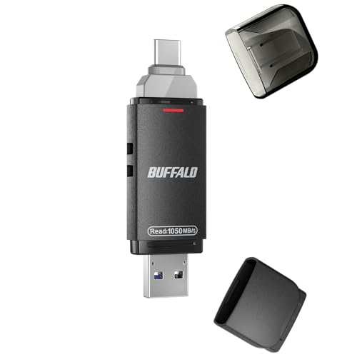 【Amazon.co.jp限定】 バッファロー SSD 外付け 1TB Type-C Type-A 両対応 USB3.2(Gen2) 読込速度 1050MB/秒 【 iPhone/iPad/Android/Windows/Mac 】 バックアップ 容量不足解消 exFAT コンパクト スティック型 SSD-SDH1.0U3BA/N 画像1