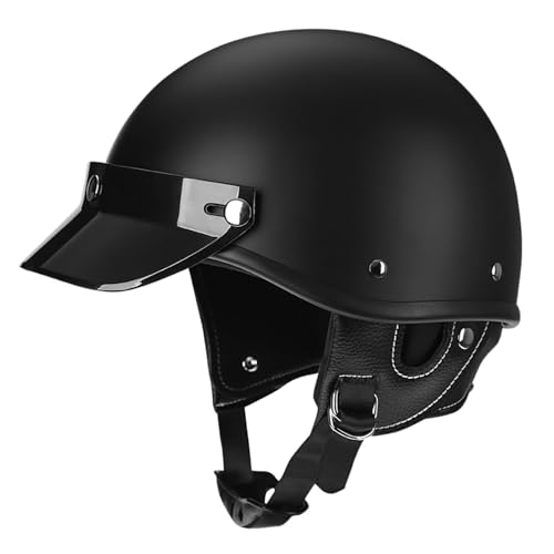 Woljay Half Cap Helmet Bicycle Jet Retro Cruiser Scooter for Adult Men Women DOT Approve (L,Matte Black) 1枚目 画像