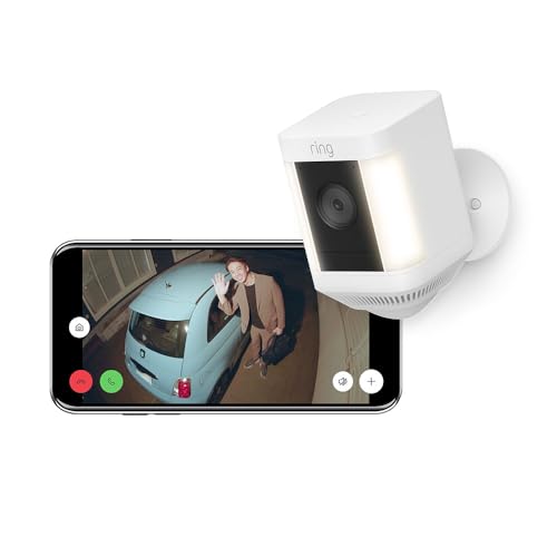 Ring Spotlight Cam Plus, Battery (リング スポットライトカム プラス バッテリーモデル) ホワイト | センサーライト付き屋外カメラ、双方向音声、電球色LED | Ring Homeプラン30日間無料体験 画像1