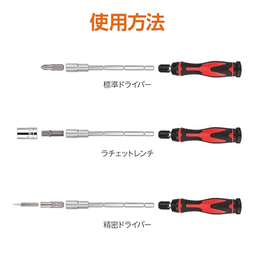 Amazonベーシック 磁気ラチェットレンチ・ドライバーセット 73個, レッド, ブラック 中間 画像