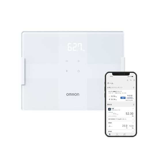 オムロン 体重 体組成計 カラダスキャン ホワイト KRD-503T-W スマホ連動 データ自動転送 自動認識 乗るだけで測定開始 内臓脂肪レベル 体脂肪率 BMI 骨格筋率 画像1