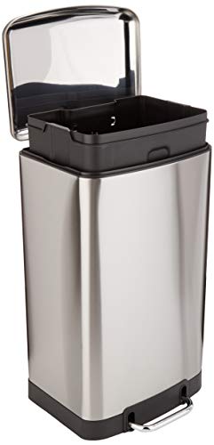 Amazonベーシック ゴミ箱 40L(40リットル) ソフトクローズ 静音 ふた付き ペダル付き スチール製 つや消しステンレス おしゃれ 長方形 1枚目 画像