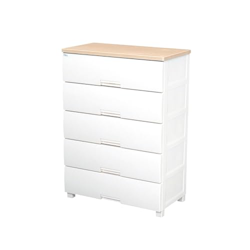 天馬(Tenma) 使いやすさを追求したチェスト サイズバリエーション豊富 日本製 完成品 フィッツプラス 5段 特許取得済 引出しロック付きで抜け落ちを防ぐ スムーズな引出し 脚付き 木製天板 インテリアに合うリビングチェスト タンス 収納ケース 衣装ケース プラスチック 【組立不要】 【色 メープル】 【サイズ F7505】 【幅75×奥行41×高さ105cm】 1枚目 画像