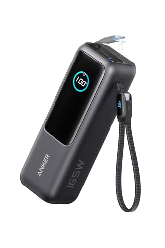 Anker Power Bank (25000mAh, Built-In & 巻取り式USB-Cケーブル) 【PD対応/PSE技術基準適合/USB-C入力対応 / 165W出力 MacBook PD対応Windows PC iPad Pro iPhone 16 / 15 Galaxy Android スマートフォン ノートPC 各種 (ブラック) 画像1