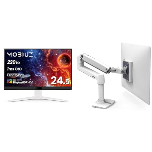 【セット買】ベンキュージャパン BenQ MOBIUZ EX251 ゲーミングモニター(24.5インチ/Full HD/220Hz/1ms/HDR 400/スピーカー搭載/FreeSync/輝度自動調整(B.I.+ Gen2)搭載)+ERGOTRON エルゴトロン LX デスク モニターアーム ホワイト/白 34インチ(3.2~11.3kg)まで VESA規格対応 45-490-216 1枚目 画像