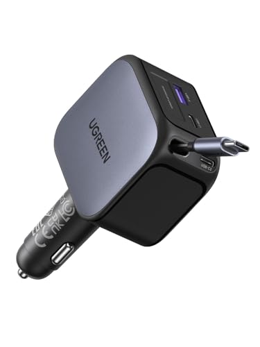 UGREEN 【70cm巻き取り式】合計145W シガーソケット 車でパソコン作業可能 USB-C ケーブル内蔵 片手で長さ・角度調整可能 「車の便利グッズ 収納」PD・PPS対応 パソコン・スマホ・タブレットなどType-C適合 iphone17シリーズ 1枚目 画像