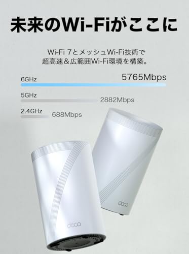 TP-Link メッシュwifi ルーター deco 無線LAN 2.5Gbps イーサネットポート ps5 対応5760Mbps (6GHz) + 4320Mbps (5GHz) + 688Mbps (2.4GHz) 最大wifi範囲538m² | 同時接続台数200台 Deco BE9300 2ユニット【Amazon.co.jp限定】 最後 画像