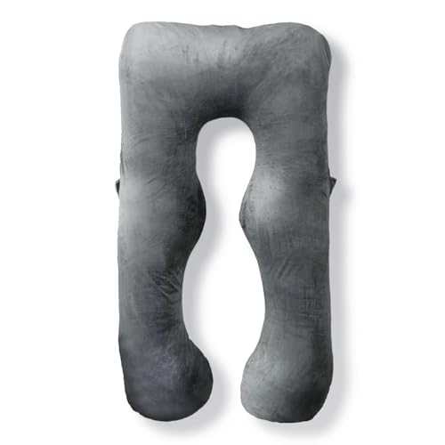 HUGMIN® ハグミン 抱き枕 だきまくら【ズムサタで紹介ｘなえなのさん大絶賛】【体圧分散ｘあらゆる寝姿勢に対応】全身を包み込む抱き枕【高さ調整可ｘ上質な肌触り】 授乳クッション【シングルベットで使えるｘ妊婦さんにもお勧め】【寝返りスムーズｘ高級ベロア生地ｘ洗えて清潔】【高級ギフトパッケージ付ｘ補充綿600g付】グレー 140x80cm 画像1