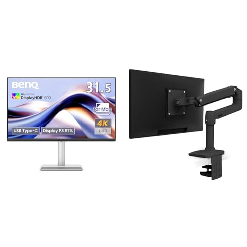 【セット買】ベンキュージャパン BenQ Mac向けモニター MA320U (31.5インチ/4K UHD/USB Type-C(90W給電)+ERGOTRON エルゴトロン LX デスク モニターアーム マットブラック 34インチ(3.2~11.3kg)まで VESA規格対応 45-241-224 1枚目 画像