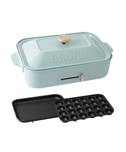 BRUNO ブルーノ コンパクトホットプレート 本体 プレート2種(たこ焼き 平面) ブルーグレー Blue gray おしゃれ かわいい これ1台 蓋 ふた付き 1200w 温度調節 洗いやすい 1人 2人 3人用 小型 小さいサイズ 少人数用 ひとり暮らしにも BOE021-BOE021-BGY 1枚目 画像