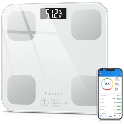 【2025新登場】体重計 体脂肪計 体組成計 Bluetooth スマホ連動 ヘルスメーター 高精度 軽量 収納 ボディスケール 多機能測定 体重 体脂肪率 筋肉率 体水分率 BMI など測定 iOS/Android対応 日本語取扱説明書 (ホワイト) 画像1