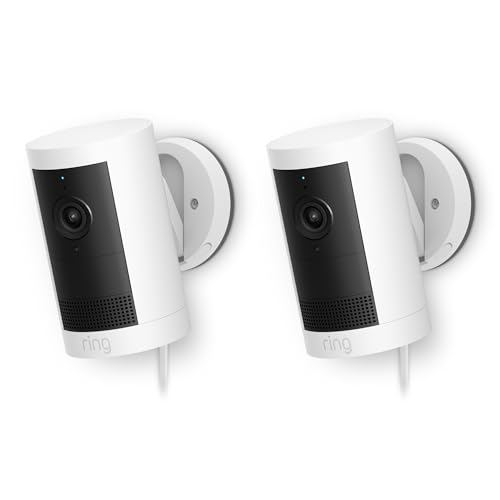 【カメラ2つセット】Ring Outdoor Cam Plus Plug-In (リング アウトドアカム プラス 電源アダプターモデル) | 24時間連続録画対応* のハイエンドモデル | 2K ビデオ 360万画素 高精細 | カメラ視野角対角160° | ナイトビジョン | Ring Home プラン30日間無料体験付き - ホワイト 1枚目 画像