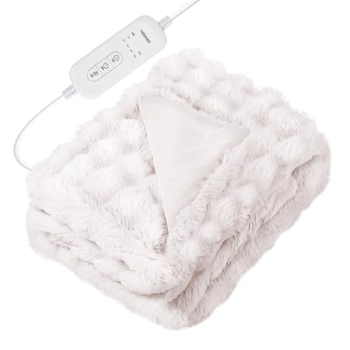 MOSMEE 電気毛布 【表面兎毛調+裏面ポリエステル素材】 190×130cm 大きいサイズ 掛け敷き兼用 ひざ掛け 8段階温度調整 6段階タイマー設定機能 自動オフ 洗える 洗濯ネット付き ダニ退治 ふわふわ 柔らかく 防寒対策 暖房器具 省エネ 安全保護 (ホワイト, 190*130) 1枚目 画像