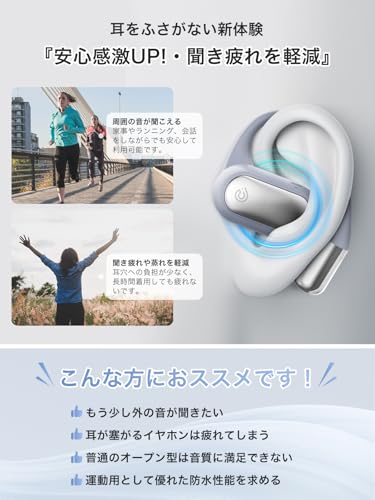 【音質がさらに進化・新次元のオープン型】 Earaku (イアラク) ワイヤレスイヤホン オープンイヤー イヤホン 超軽量 耳を塞がない 耳掛け式 究極のフィット感 イヤフォン 骨伝導の革新 DSP機能 オープンイヤーヘッドホン 業界トップ音質 指向性音伝送技術 音漏れ無し 日本語音声 Bluetooth5.3/マルチポイント接続/ENC通話ノイズリダクション 2024年夏新登場 (グレー) 中間 画像