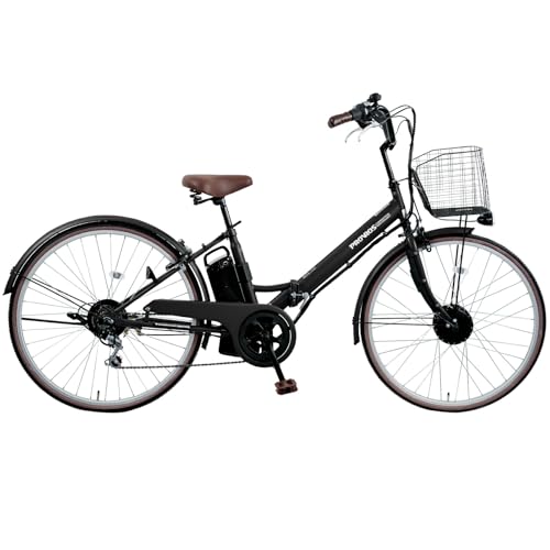 PROVROS(プロブロス) 電動アシスト自転車 26インチ 折りたたみ シマノ6段変速 リチウムイオンバッテリー7.8Ah シティサイクル 前輪駆動 最大40km走行 型式認定 公道可能【メーカー保証1年】P-266E (マットブラック) 1枚目 画像