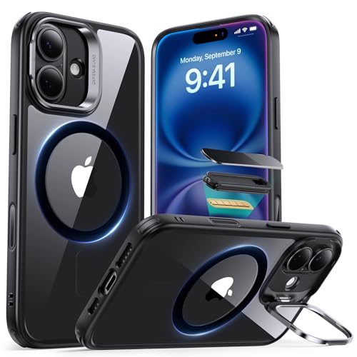 【デザイン受賞シリーズ!】ESR iPhone 16 ケース Magsafe対応 カメラコントロール 米軍MIL規格の保護 耐黄変 耐衝撃 隠れスタンド iPhone16ケース スマホケース 傷防止背面 iPhone16 ケース対応 アイフォン16 ケース いphone16 ケース対応 Classicシリーズ クリア_ブラック 1枚目 画像