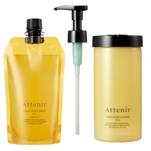 アテニア (Attenir) スキンクリア クレンズ オイル セット アロマタイプ 350mL (毛穴/乾燥/角質) クレンジング メイク落とし (クレンジングオイル/ダブル洗顔不要) リフレシングシトラスの香り / 約4か月分 レフィル ポンプ 専用ホルダー 1枚目 画像
