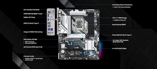 ASRock B760 Pro RS WiFi 6E LGA1700 HDMI DisplayPort eDP Intel B760 ATX マザーボード DDR5 192GB 7200+ (OC) MHz SATA3 6.0 Gb/s USB3.2 Gen2 2.5G LAN PCIe5.0 M.2 64bit 中間 画像