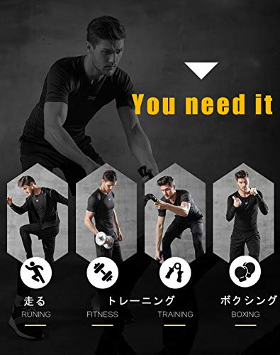 [foveitaa] コンプレッションウェア セット メンズ トレーニングウェア 5点セット 通気防臭 スポーツ ランニングウェア パーカー 長袖シャツ 半袖シャツ ハーフパンツ タイツ 吸汗速乾 拼接 taikong blue XL 最後 画像