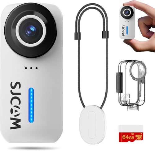 SJCAM C110PLUS 小型アクションカメラ ウェアラブルカメラ 4K30fps wifi搭載 170°FOV 手ぶれ補正 ミニ軽量 縦画面録画 ボディカメラ 8倍ズーム 30M防水 磁気吸着マウント バイク用 vlog用 旅行用 動画撮影用 64GBカード ホワイト 1枚目 画像