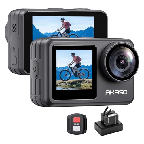 AKASO Brave 7 LE アクションカメラ 4K60FPS 20MP IPX7本機防水 40M防水 水中カメラ 六軸手ぶれ補正 デュアルカラースクリーン タッチパネル式 タイムラプス WiFi/Type-C外部マイク対応 1350mAhバッテリー2個 リモコン付きアクションカム 画像1