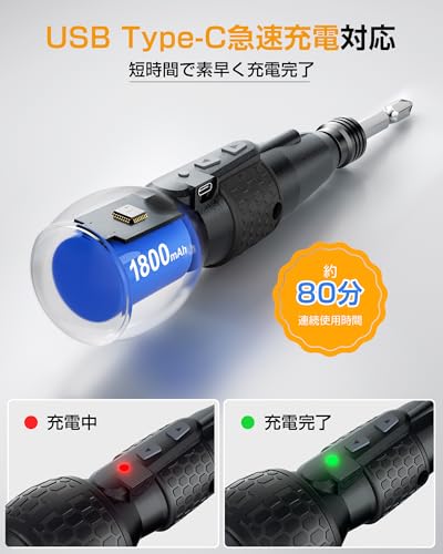 Yacooda 電動ドライバー 小型 強力 【2025業界最新昇級】 電動4N.m 手動10N.m USB-C充電式 高輝度LEDライト 軽量 DIY 操作簡単 女性/初心者対応 敬老の日 誕生日プレゼント ブラック 中間 画像