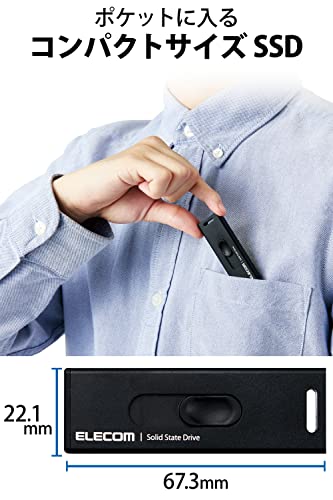 エレコム SSD 外付け 1TB USB3.2(Gen2) 読込速度500MB/秒 アルミ筐体 スライド式 キャップレス 【PS5/PS4/テレビ録画 対応】 ブラック ESD-EMA1000GBK 最後 画像