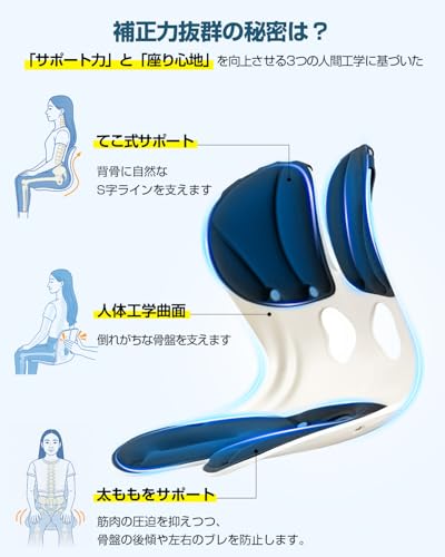 【理学療法士推薦】KOJIHOMU 姿勢矯正 椅子 骨盤矯正 姿勢サポートチェア 座椅子 腰が痛くならない 高反発メモリー綿 腰当て 姿勢補正 クッション 軽量 持ち運び簡単 人体工学設計 猫背改善 疲れない椅子 (2個セット ブラック） 中間 画像