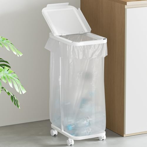 TTWO ゴミ袋ホルダー 20L～90L対応 高さ伸縮可 ゴミ箱 蓋付き におい遮断 分別ゴミ箱 塵袋ホルダー 30L 45Ｌなど ゴミ袋スタンド ゴミ捨て簡単 ポリ袋ラック レジ袋スタンド リサイクルスタンド エコ スリム おしゃれ 使いやすい キャスター/アジャスター両方付き (ホワイト) 画像1