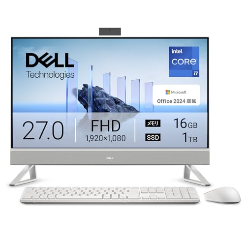 【Amazon.co.jp限定】Dell デスクトップパソコン 一体型 Dell 27 AIO EC27250 27インチ Core i7-1355U メモリ16GB SSD1TB Office 2024搭載 Windows 11 パールホワイト 翌営業日対応オンサイト出張修理サービス1年(HDD返却不要サービス) AD69-FNHBA 1枚目 画像