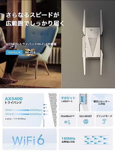 TP-Link Wi-Fi 無線LAN 中継器 Wi-Fi6 対応 2402Mbps(5Ghz) + 2402Mbps(5GHz) + 574Mbps(2.4GHz) 11ax/ac トライバンド 160MHz スマートローミング OneMesh 対応 かんたん設定 ブリッジモード (APモード) ギガ有線LANポート RE815X/A 最後 画像