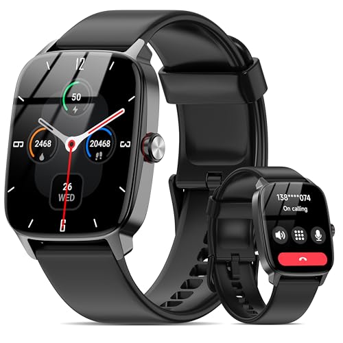 スマートウォッチ iPhone対応 Android対応 Bluetooth5.3通話機能 1.85インチ スクリーン LINE/X/SMS通知 音声アシスタント 200種類文字盤 100+運動モード IP68防水 全日健康管理 アラーム 音楽再生 天気予報 スマホ探し 22mmベルト対応 軽量 薄型 メンズ レディース (ブラック) 1枚目 画像
