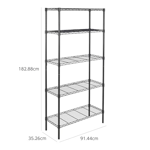 Amazonベーシック 5段スチールラック 棚 メタルラック 耐荷重794kg 幅91.4×奥行35.6×高さ183cm ブラック 中間 画像