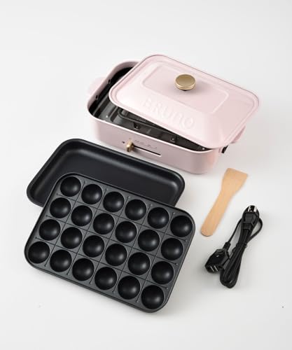 BRUNO ブルーノ コンパクトホットプレート 焼肉 本体 プレート2種(たこ焼き 平面) おしゃれ かわいい これ1台 蓋 ふた付き 1200w 温度調節 洗いやすい 1人 2人 3人用 小型 小さいサイズ 少人数用 一人暮らし ピンク 桃色 BOE021-MOMOIRO 中間 画像