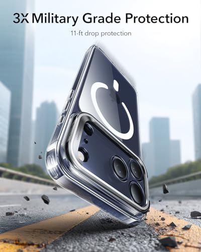 【デザイン受賞シリーズ！】ESR iPhone 17 Pro ケース 3倍米軍MIL規格 2層構造カメラ保護 落下保護 耐黄変 耐衝撃 MagSafe対応 25Wの高速充電に対応 隠れスタンド マグネット搭載 いphone17Pro ケース カメラコントロールカバー 傷防止背面 Classicシリーズ iPhone17Pro用 クリア 中間 画像