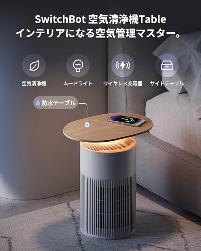 【1台4役】SwitchBot 空気清浄機 Table 脱臭 ワイヤレス充電 - スイッチボット 25畳 静音 小型 省エネ 大風量 360度全方位 浄化 消臭 除菌 集じん HEPA フィルター 花粉 ニオイ対策 タイマー機能 ムードライト付き Alexa Google Home Siriに対応 最後 画像