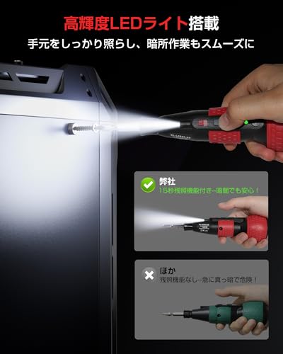 Yacooda 電動ドライバー 小型 強力 トルク3段階調整 【高い同心度・ビット振れ軽減】 電動4N.m 手動12N.m USB-C充電式 高輝度LEDライト 軽量 DIY 操作簡単 女性/初心者対応 電動ドリル ペン型 父の日 誕生日プレゼント レッド 中間 画像