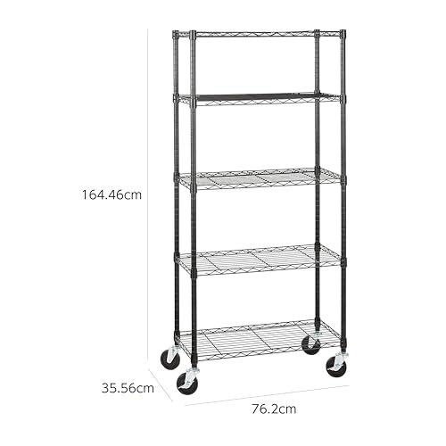 Amazonベーシック 5段スチールラック 棚 メタルラック キッチンラック キャスター付き 耐荷重200kg 幅76×奥行36×高さ165cm ブラック 中間 画像