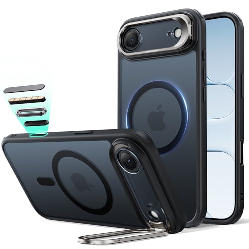 【デザイン受賞シリーズ!】ESR iPhone Air ケース 3倍米軍MIL規格 2層構造カメラ保護 落下保護 耐黄変 耐衝撃 MagSafe対応 25W高速充電 隠れスタンド マグネット搭載 ストラップホール付き いPhone17Air ケース カメラコントロール 傷防止背面 Classicシリーズ iPhoneエアー用 ブラック 1枚目 画像