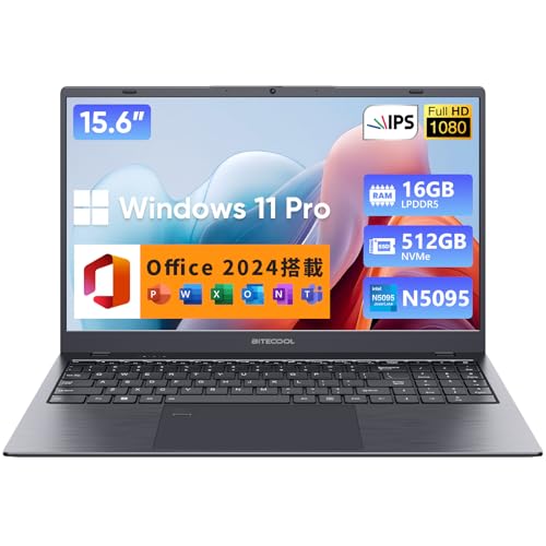 ノートパソコン 【Office2024搭載 】15.6インチ N5095 ノートPC サクサクな動作 最大2.9GHz 4C4T 16gb 512gb SSD ノートパソコン Windows11 高速放熱 静音 デスクトップpc FHD1080P/Webカメラ/高速WiFi5/BT5.0/Type-C/HDMI/テンキー付きBiTECOOL薄型pc 指紋認証 Laptop 日本語キーボード 画像1