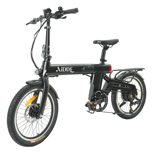 AiDDE 電動自転車 折りたたみ式 20インチ 最大走行距離130㎞ 12.8AH大容量バッテリー 公道可 シマノ製7段変速ギア搭載 リアサスペンション搭載 防水 通勤 アウトドア A3 (シャイニーブラック)… 1枚目 画像