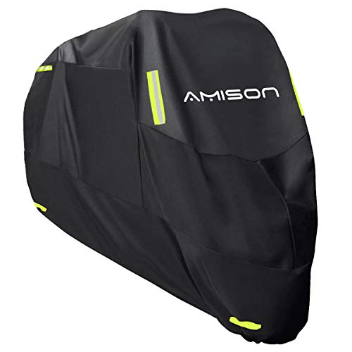 Amison バイクカバー 300D厚手 二重塗装 防水 紫外線防止 バイク用車体カバー 盗難防止 収納バッグ付き (XL) 画像1