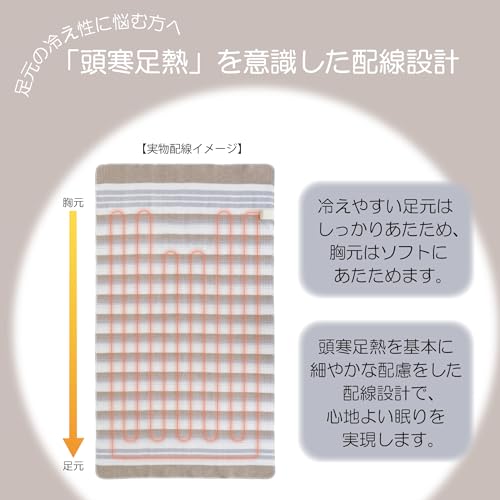 Sugiyama 電気毛布 日本製 電気しき毛布 140×80cm 丸洗いOK 頭寒足熱 ダニ退治 室温センサー スライド式無段階温度調節 NA-023S ボーダー柄(裏面ホワイト)暖房 節電 省エネ 電気代安い 最後 画像