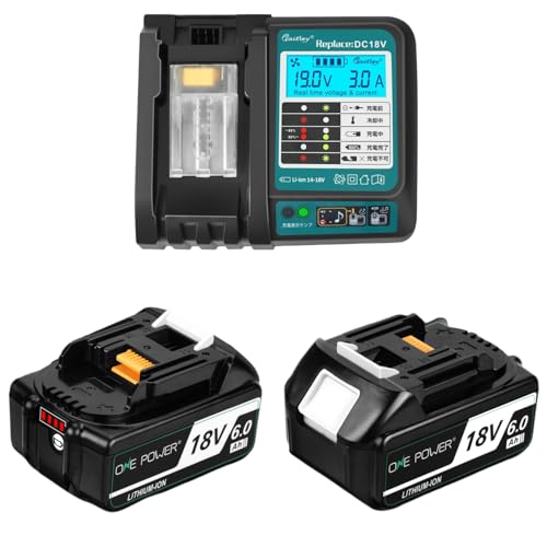 マキタ 18V バッテリー BL1860B 6.0Ah 互換 Waitley マキタDC18V バッテリー充電器 電動工具用 防火材料シェルと長寿命電池セル 採用 マキタDC18RF など互換充電器対応 残量表示付き 製造物責任保険付 PSE認証済品 (OPR1860 2set+充電器 セット) 1枚目 画像