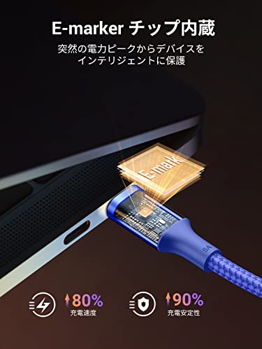 UGREEN USB Type CケーブルPD対応100W/5A 超急速充電USB C to USB C 断線防止 iphone17/16/15シリーズ、MacBook Pro、Matebook、iPad、Xperia、Galaxy等Type-c機種対応(1m, 青い) 中間 画像